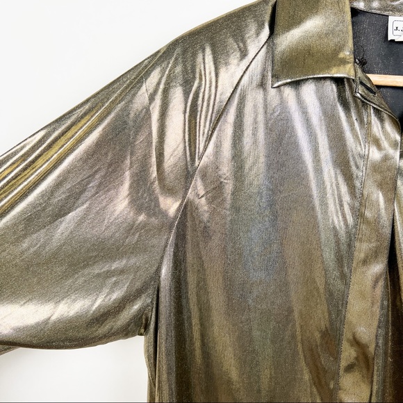Vintage 80s liquid gold disco button down wet look blouse top size medium - Picture 2 of 6